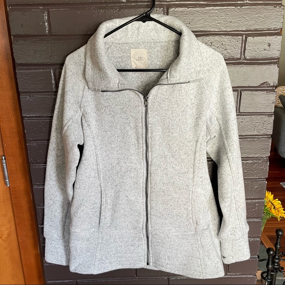 Thread + Supply Ivory Fleece-Lined Zip Up Jacket